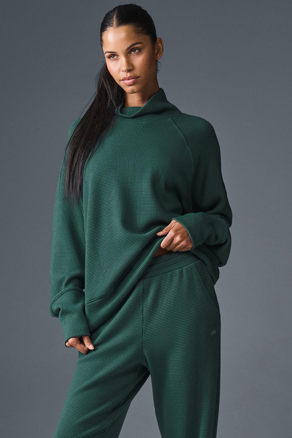 Camisetas Manga Larga Alo Yoga Waffle Weekend Escape Mock Neck Mujer Winter Ivy | Colombia  QAWO-65029