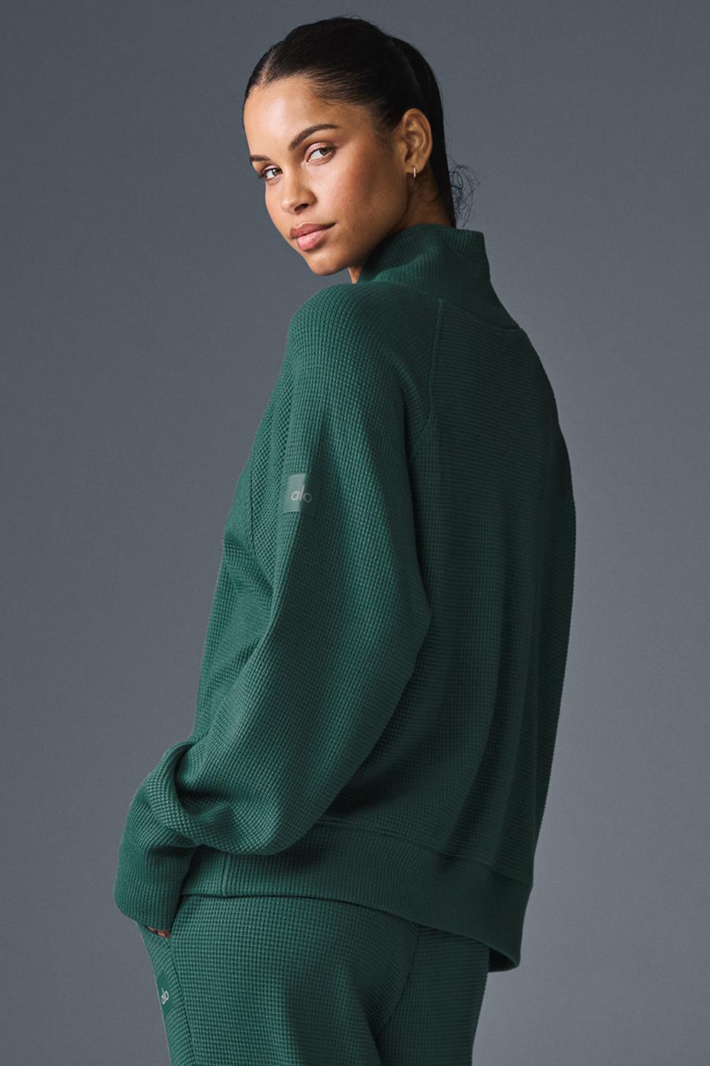 Camisetas Manga Larga Alo Yoga Waffle Weekend Escape Mock Neck Mujer Winter Ivy | Colombia  QAWO-65029