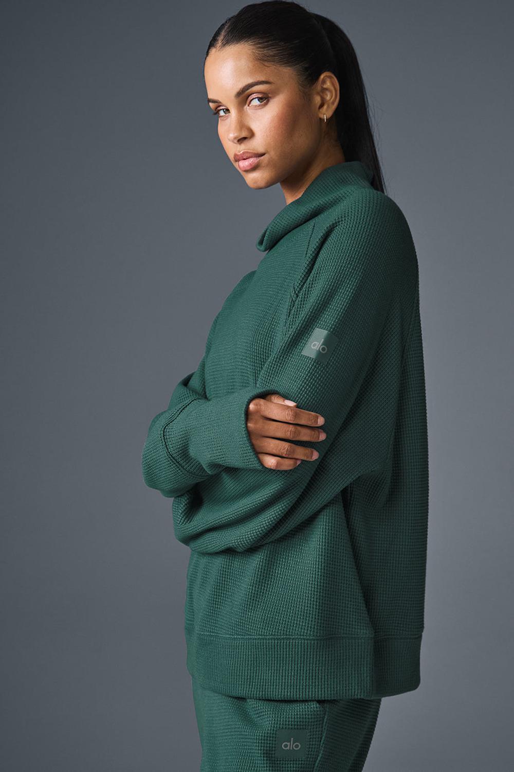 Camisetas Manga Larga Alo Yoga Waffle Weekend Escape Mock Neck Mujer Winter Ivy | Colombia  QAWO-65029