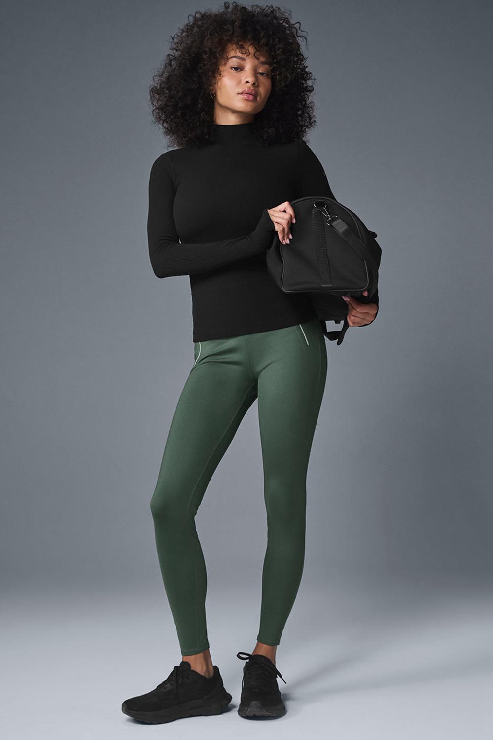 Camisetas Manga Larga Alo Yoga Wellness Rib Mock Neck Mujer Negras | Colombia  GFPJ-06953