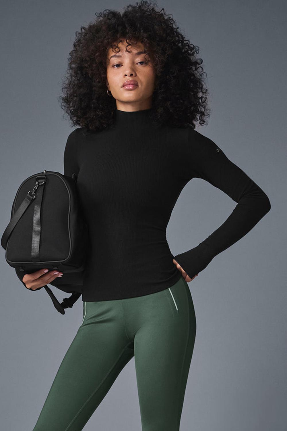 Camisetas Manga Larga Alo Yoga Wellness Rib Mock Neck Mujer Negras | Colombia  GFPJ-06953