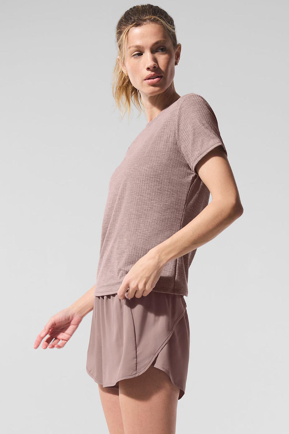 Camisetas Running Alo Yoga Ribbed Sea Coast Mujer Mushroom Heather | Colombia  PWBE-26091
