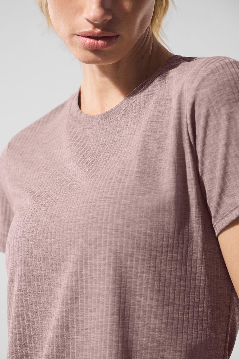 Camisetas Running Alo Yoga Ribbed Sea Coast Mujer Mushroom Heather | Colombia  PWBE-26091