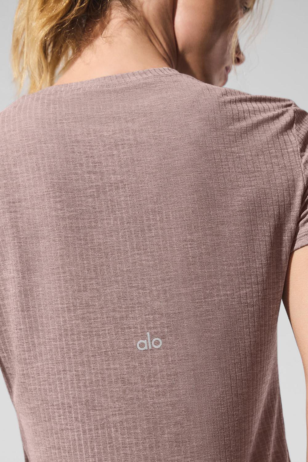 Camisetas Running Alo Yoga Ribbed Sea Coast Mujer Mushroom Heather | Colombia  PWBE-26091