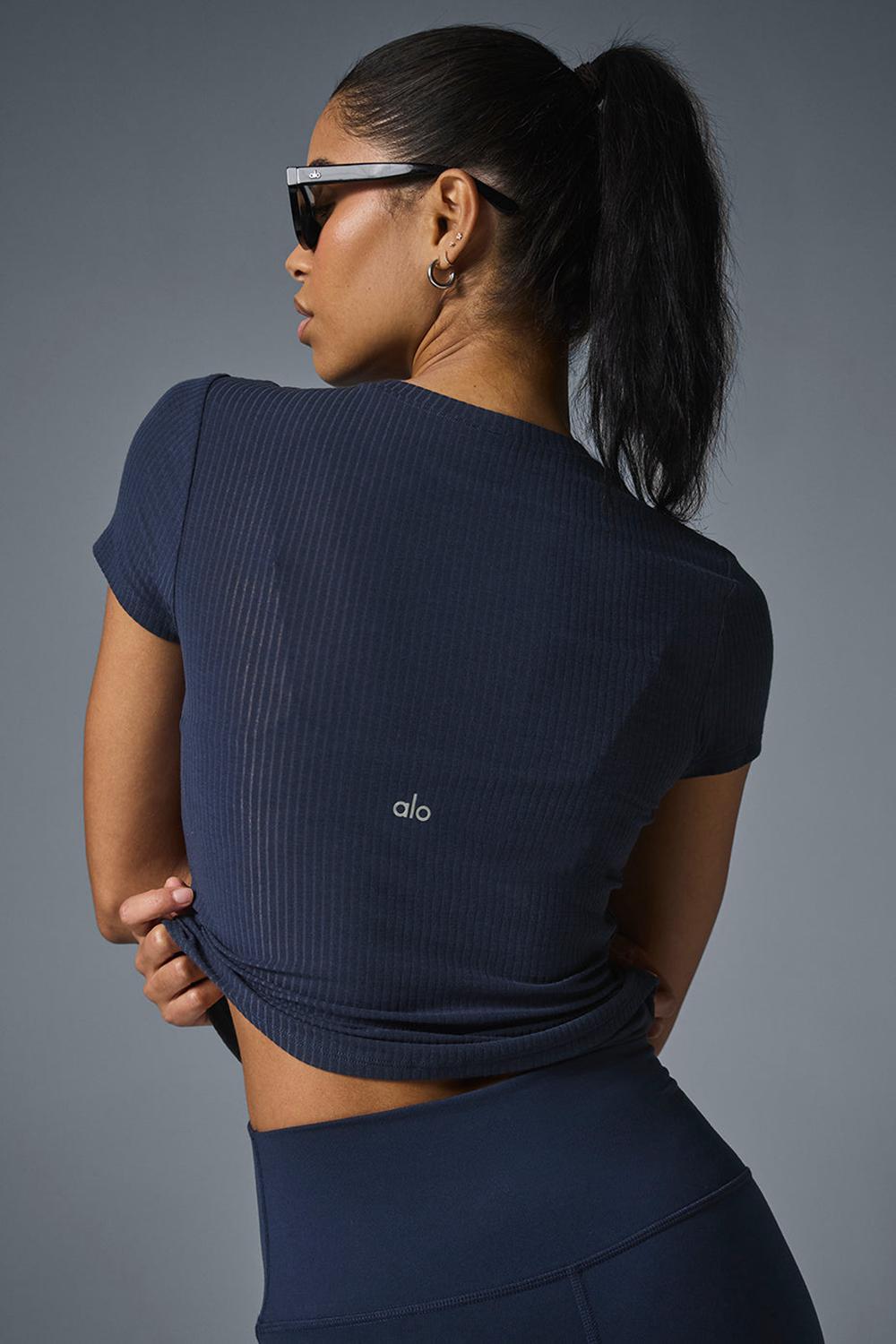 Camisetas Running Alo Yoga Ribbed Sea Coast Mujer Azul Marino | Colombia  NUCA-21473