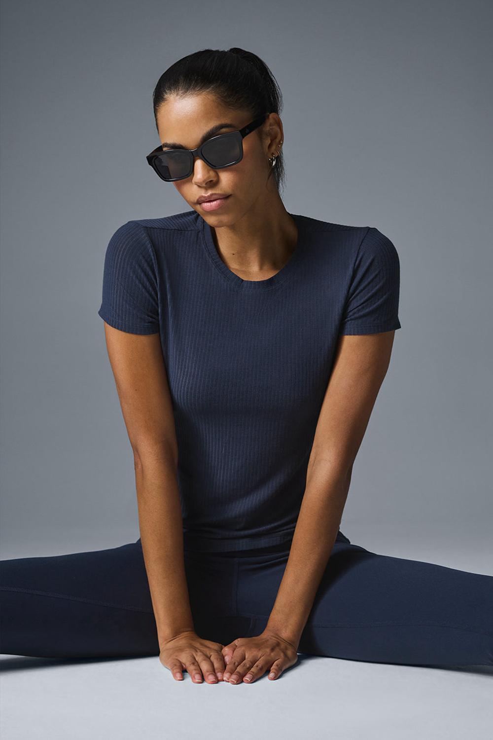 Camisetas Running Alo Yoga Ribbed Sea Coast Mujer Azul Marino | Colombia  NUCA-21473