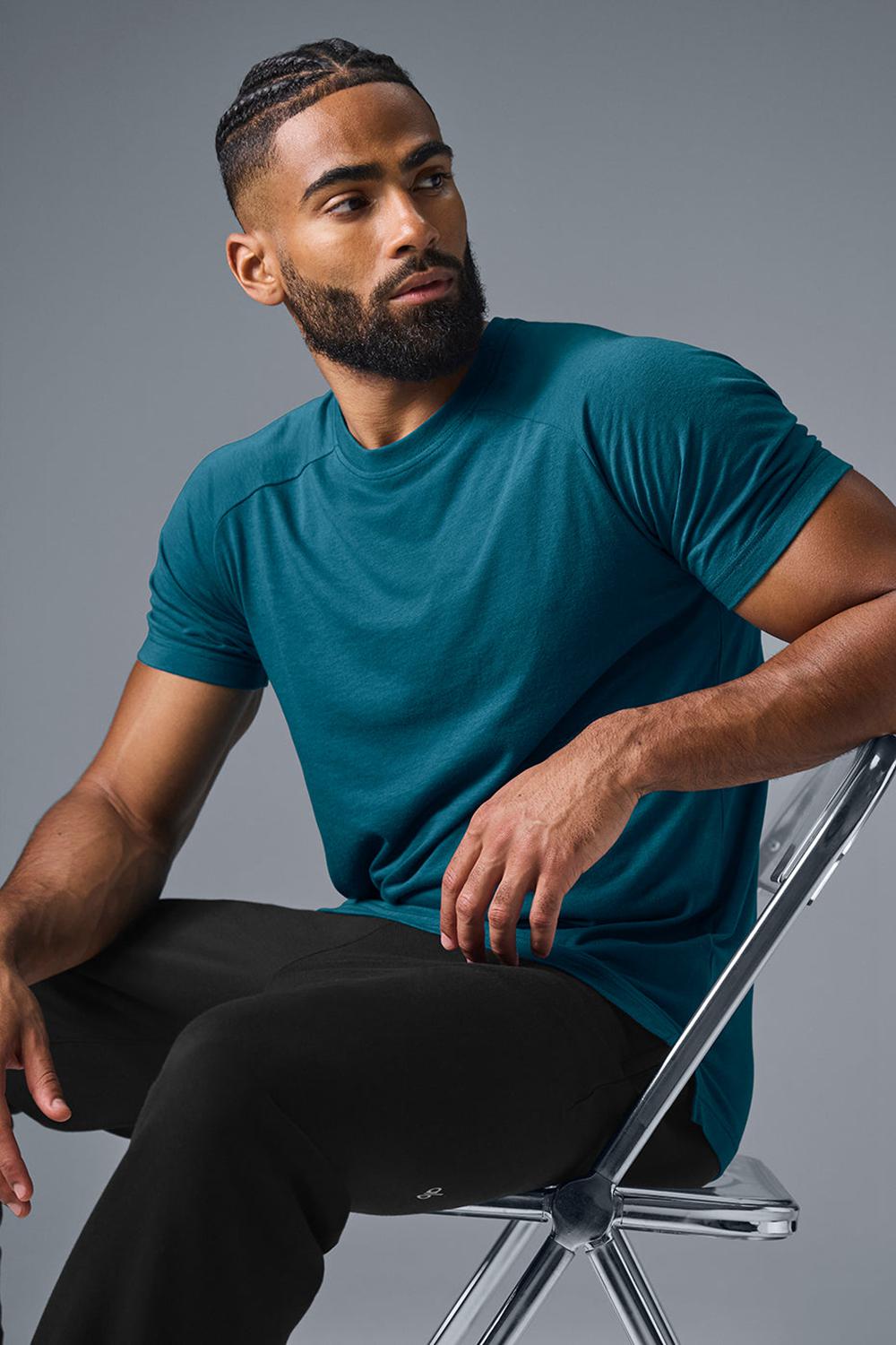 Camisetas Running Alo Yoga Triumph Raglan Hombre Oceanic Teal | Colombia  PKUB-56471