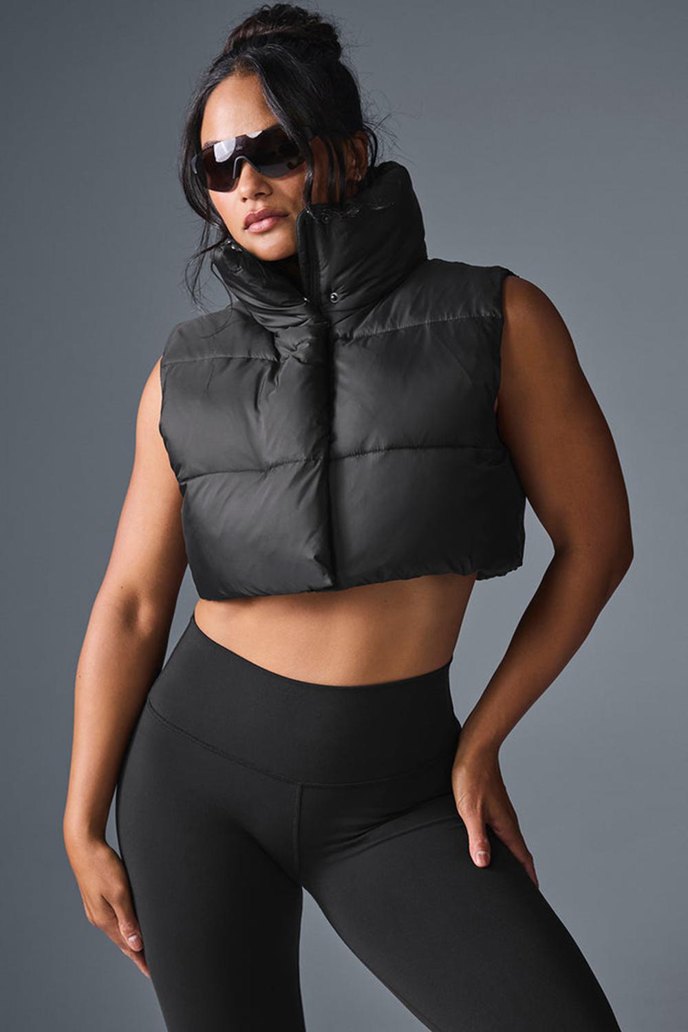 Chaleco Alo Yoga Cropped Gold Rush Puffer Mujer Negras | Colombia  WIVS-67854