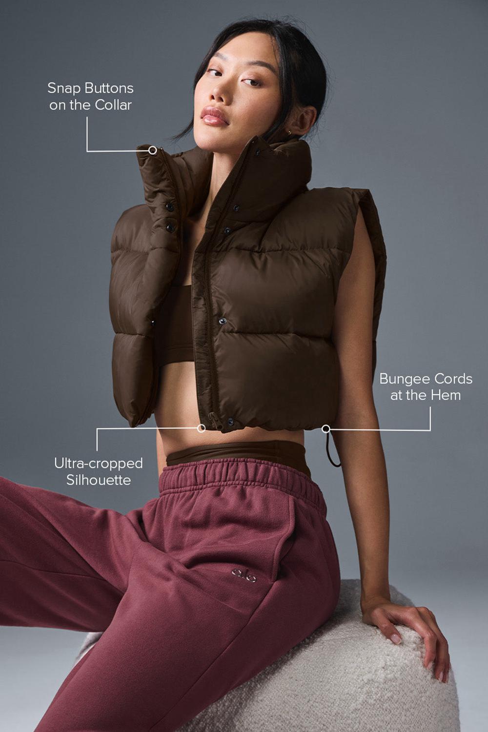 Chaleco Alo Yoga Cropped Gold Rush Puffer Mujer Espresso | Colombia  LUBZ-69513