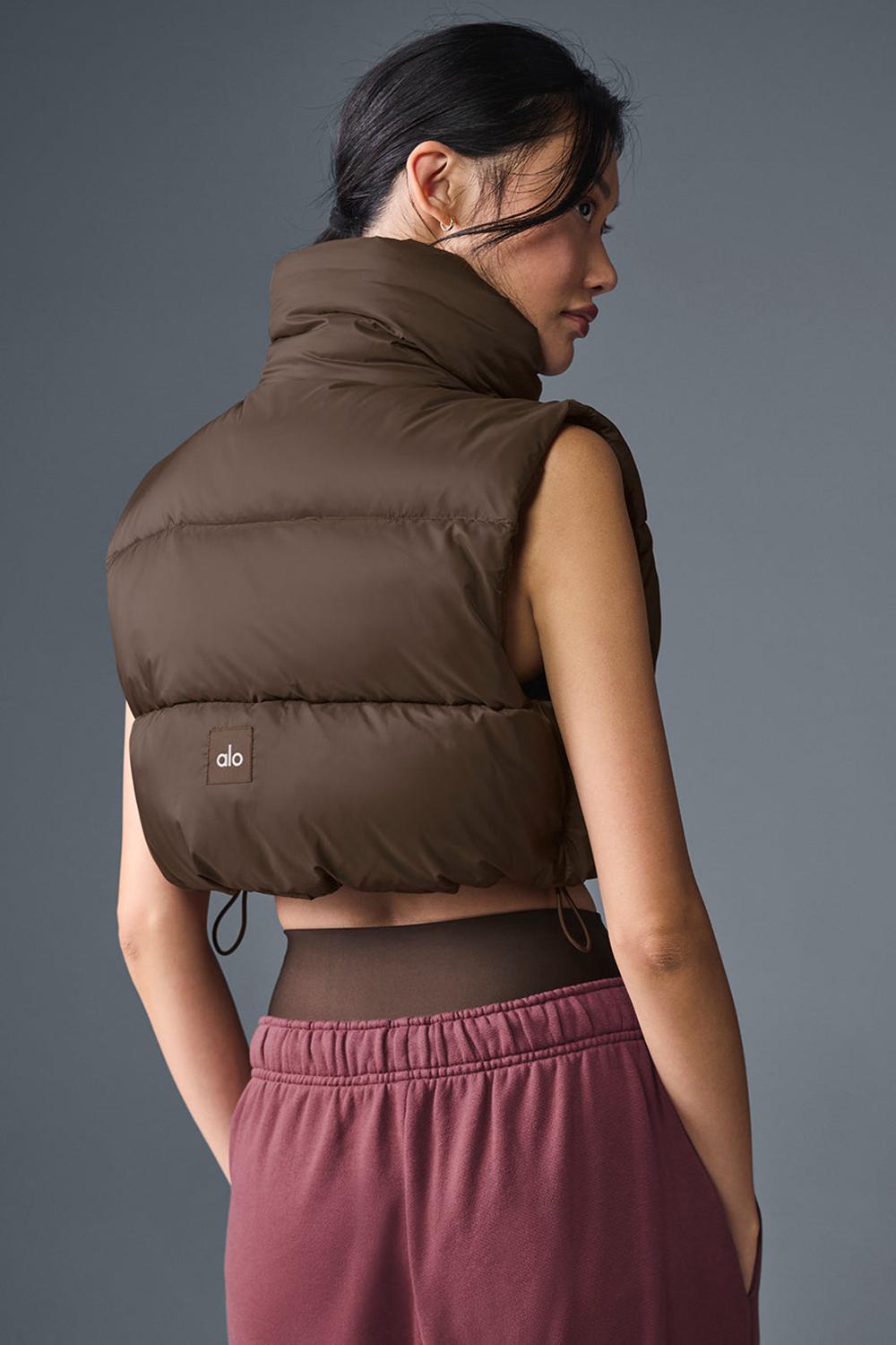 Chaleco Alo Yoga Cropped Gold Rush Puffer Mujer Espresso | Colombia  LUBZ-69513