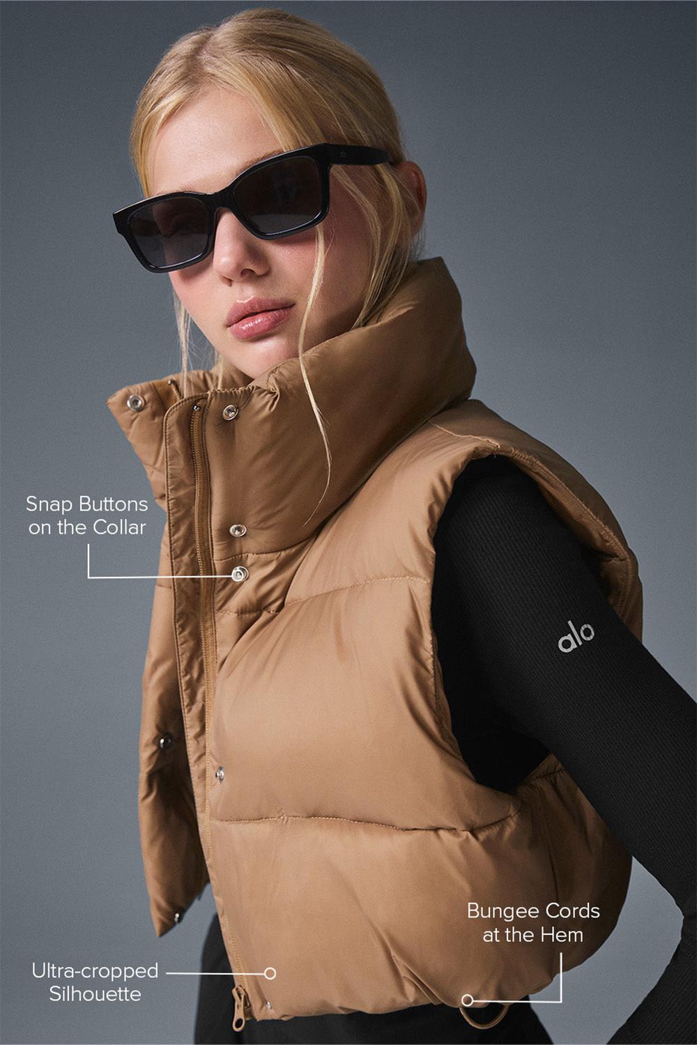 Chaleco Alo Yoga Cropped Gold Rush Puffer Mujer Toasted Almond | Colombia  GDVR-95674