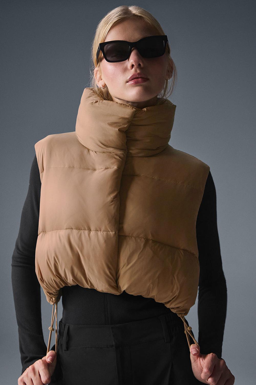 Chaleco Alo Yoga Cropped Gold Rush Puffer Mujer Toasted Almond | Colombia  GDVR-95674