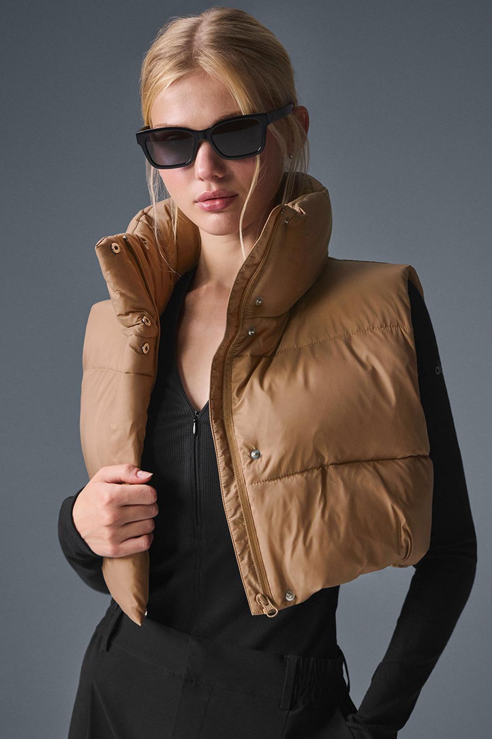 Chaleco Alo Yoga Cropped Gold Rush Puffer Mujer Toasted Almond | Colombia  GDVR-95674