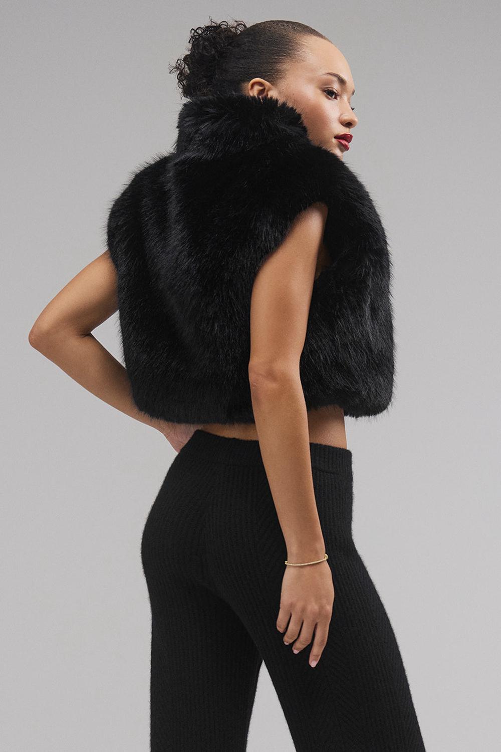 Chaleco Alo Yoga Opulent Faux Fur Cropped Mujer Negras | Colombia  HGFI-54732