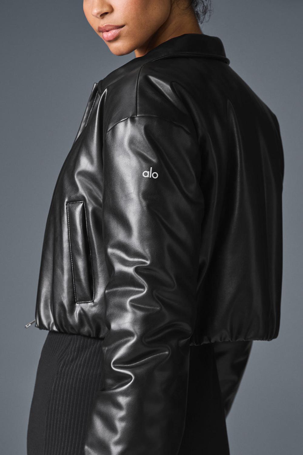 Chaqueta Bomber Alo Yoga Faux Leather Cropped Premier Mujer Negras | Colombia  REBJ-34725