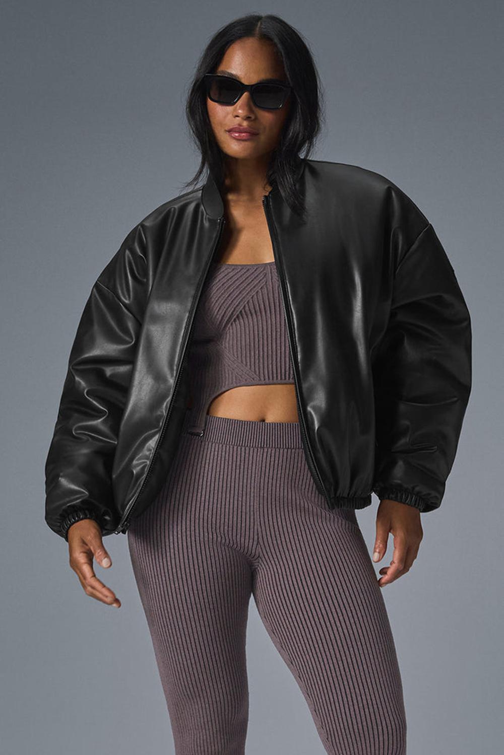 Chaqueta Bomber Alo Yoga Faux Leather Premier Mujer Negras | Colombia  CILM-41958
