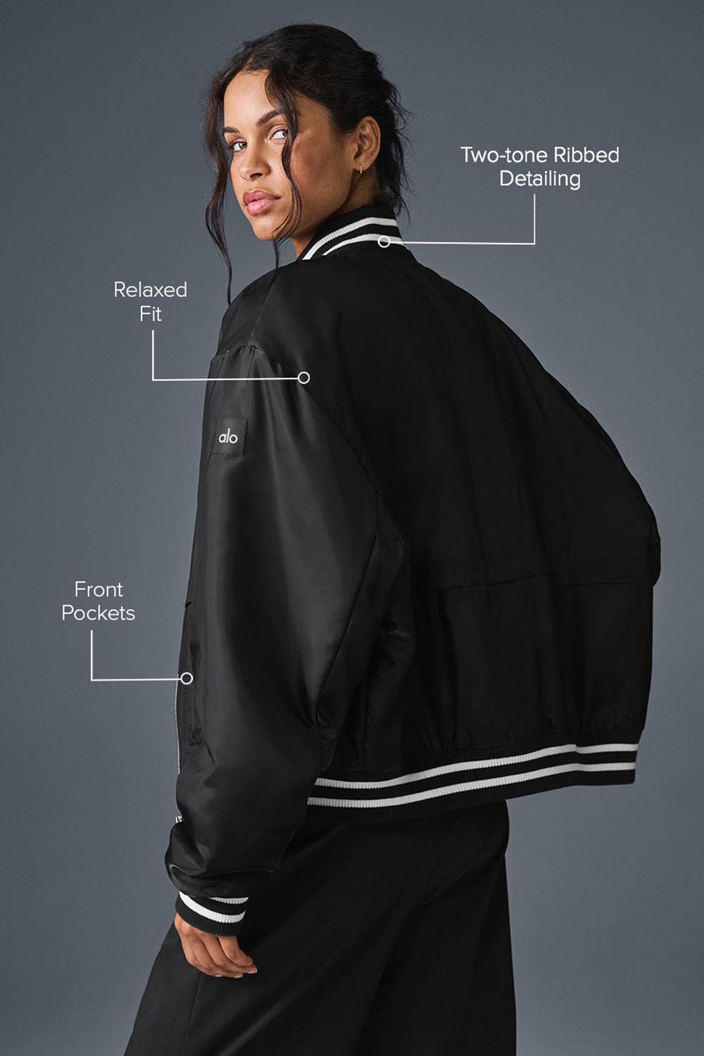 Chaquetas Alo Yoga Afterglow Varsity Mujer Negras | Colombia  FVZB-35907