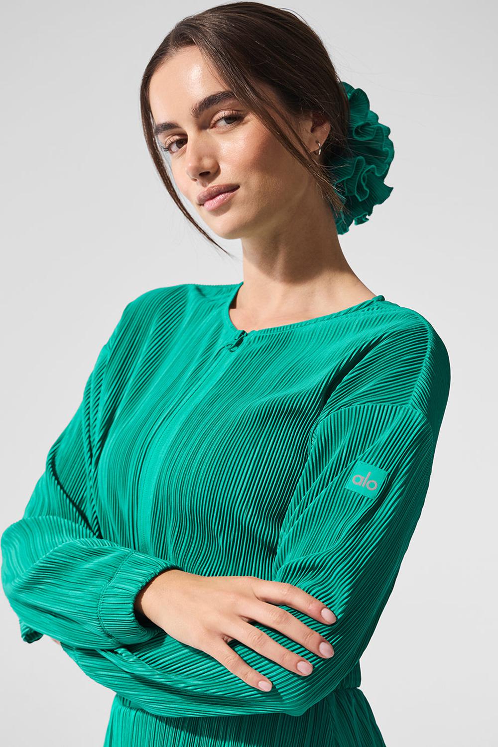 Chaquetas Alo Yoga Cropped Micro Plisse Mujer Verde | Colombia  RPDA-75614