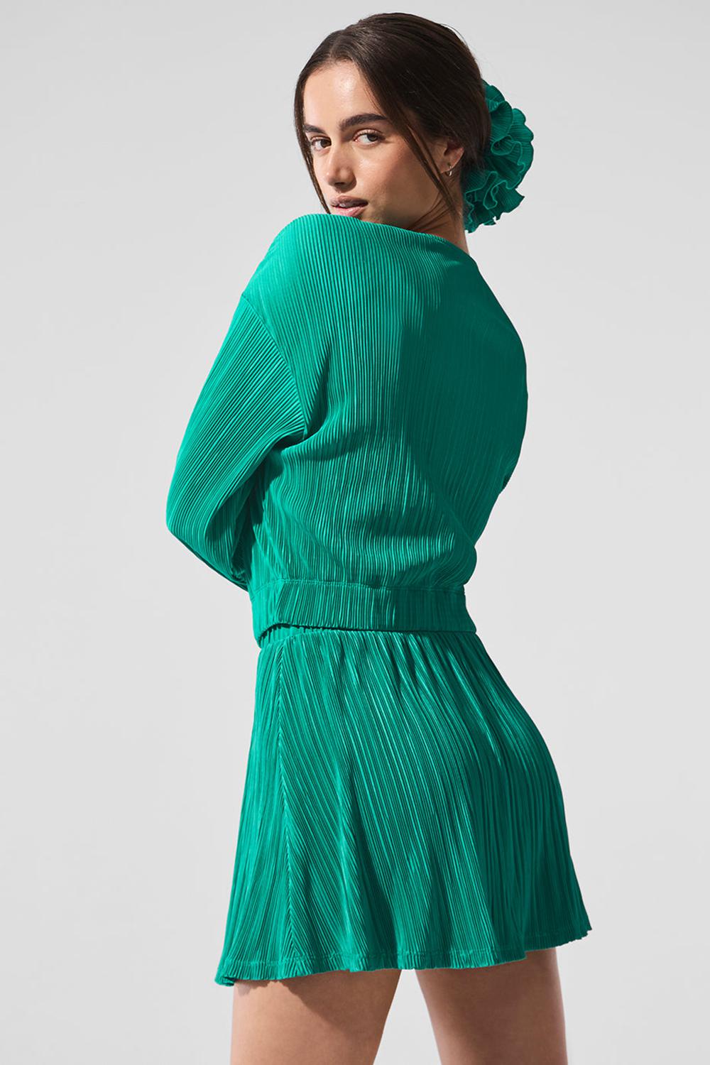 Chaquetas Alo Yoga Cropped Micro Plisse Mujer Verde | Colombia  RPDA-75614