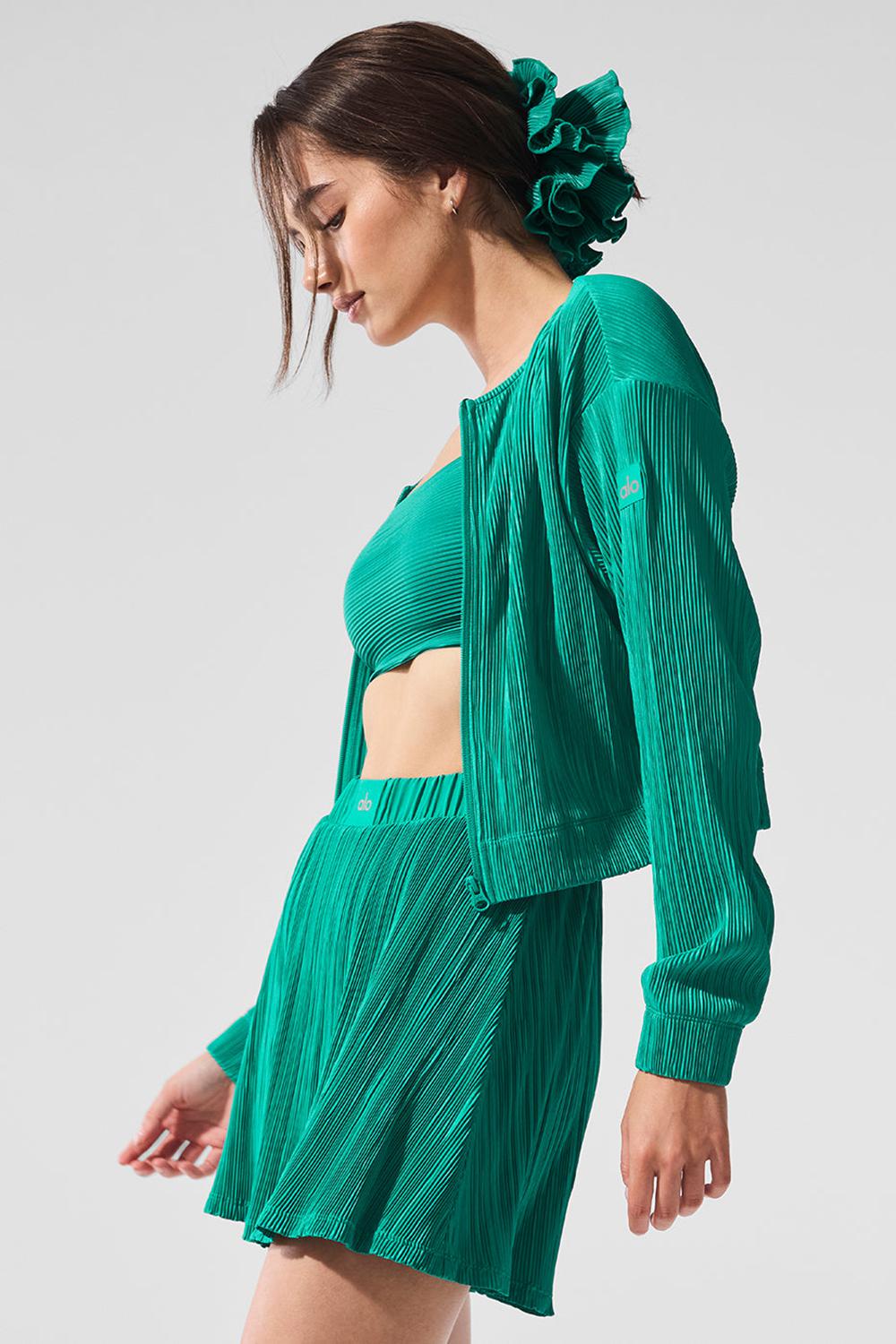 Chaquetas Alo Yoga Cropped Micro Plisse Mujer Verde | Colombia  RPDA-75614