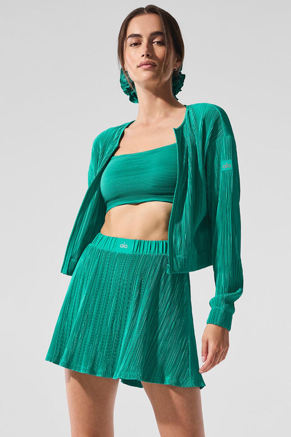 Chaquetas Alo Yoga Cropped Micro Plisse Mujer Verde | Colombia  RPDA-75614