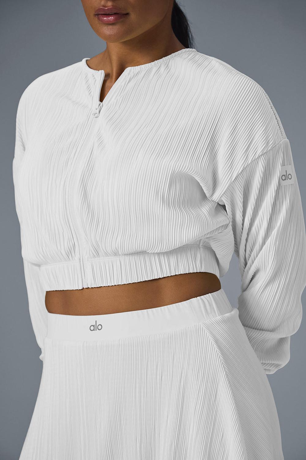 Chaquetas Alo Yoga Cropped Micro Plisse Mujer Blancas | Colombia  LKON-34652