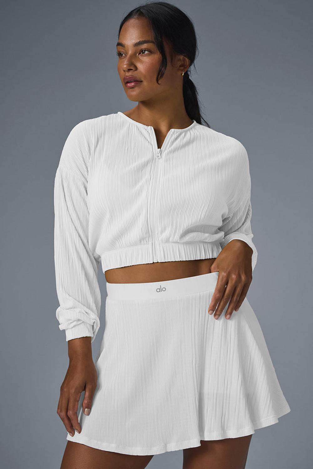 Chaquetas Alo Yoga Cropped Micro Plisse Mujer Blancas | Colombia  LKON-34652