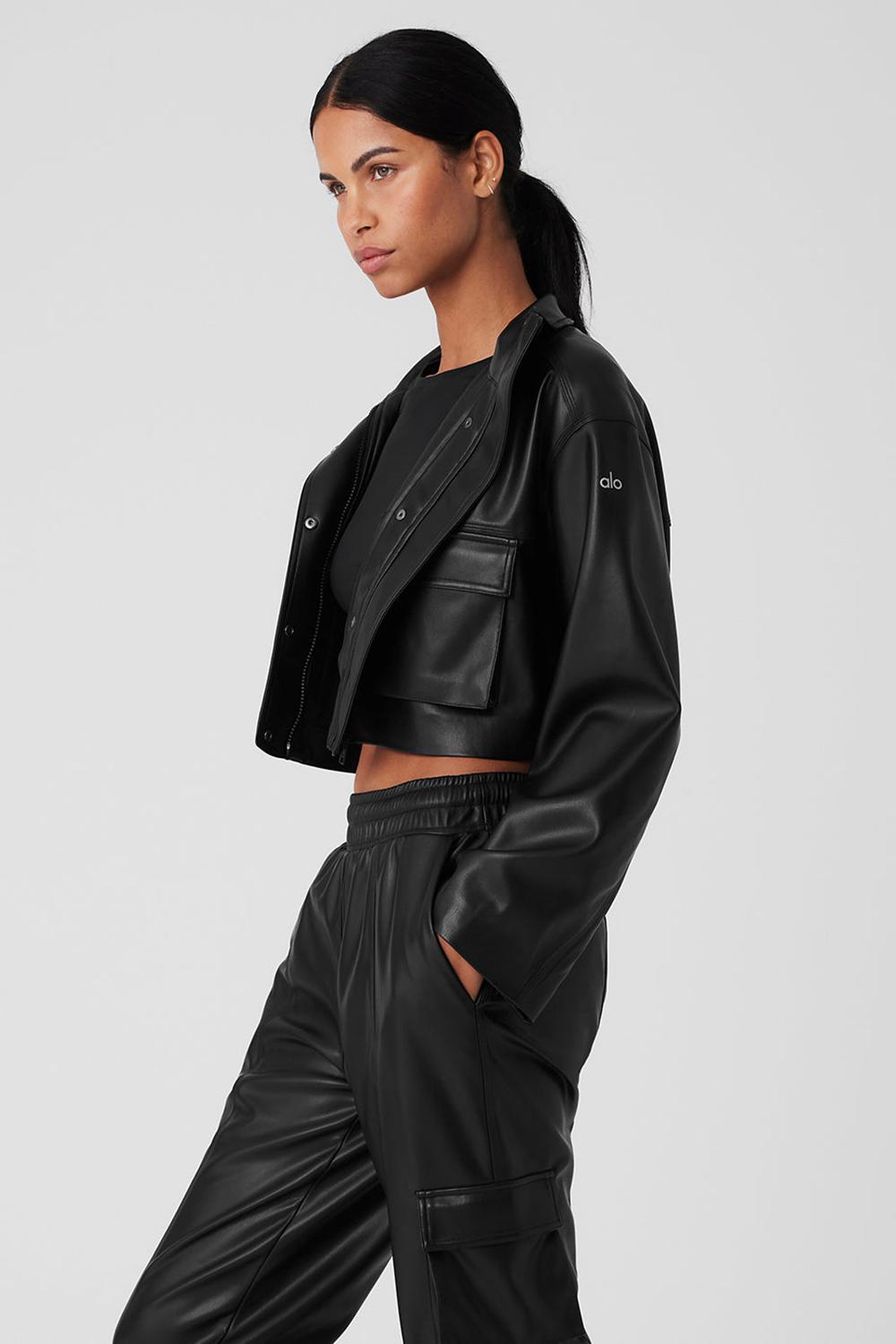 Chaquetas Alo Yoga Faux Leather Power Hour Mujer Negras | Colombia  BPYS-35081