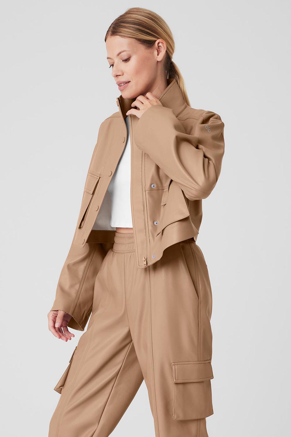 Chaquetas Alo Yoga Faux Leather Power Hour Mujer Toasted Almond | Colombia  AGLH-95817