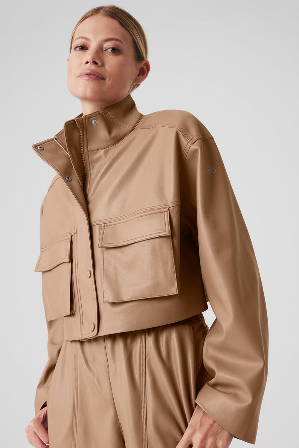 Chaquetas Alo Yoga Faux Leather Power Hour Mujer Toasted Almond | Colombia  AGLH-95817