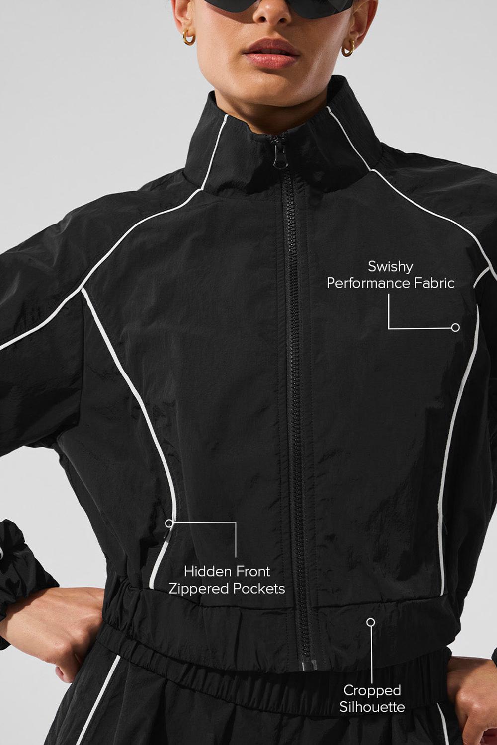 Chaquetas Alo Yoga Motivate Full-Zip Track Mujer Negras Blancas | Colombia  SHKY-74026