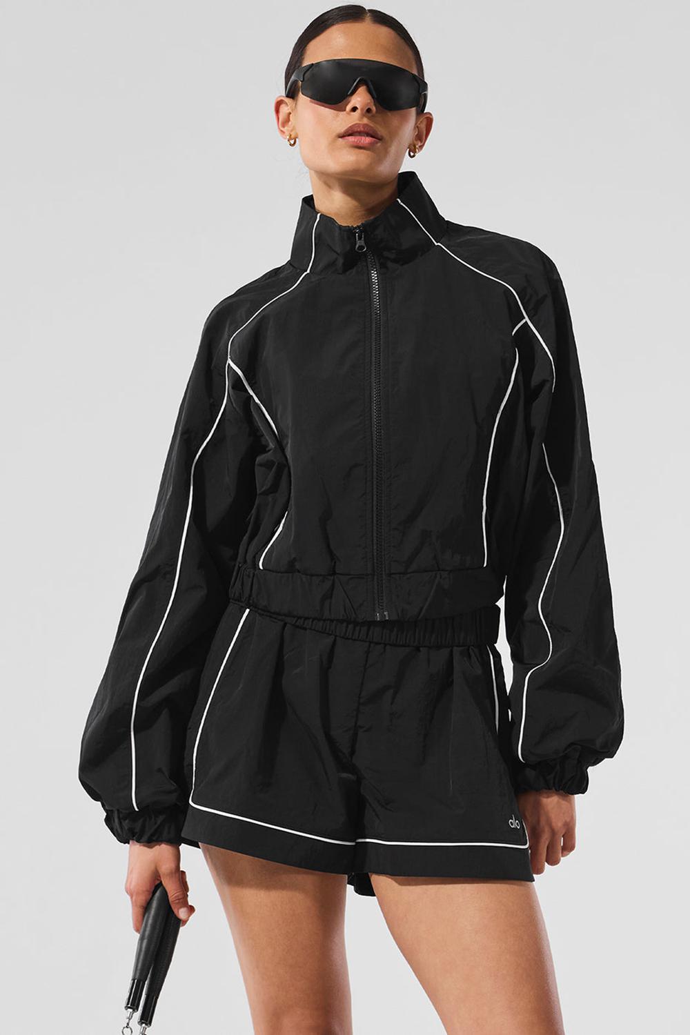 Chaquetas Alo Yoga Motivate Full-Zip Track Mujer Negras Blancas | Colombia  SHKY-74026