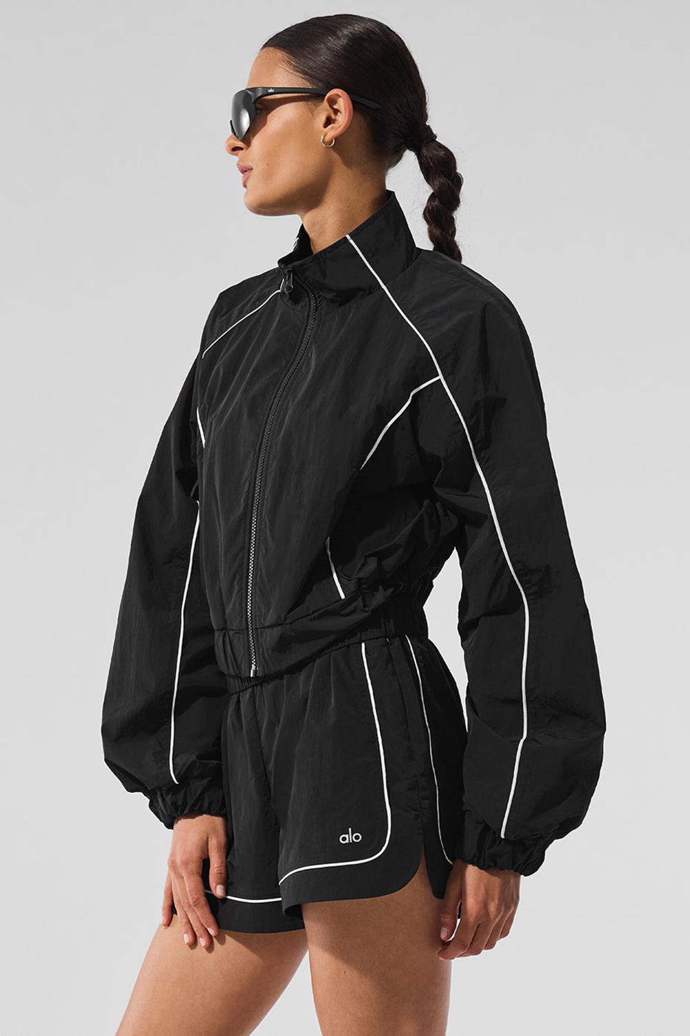 Chaquetas Alo Yoga Motivate Full-Zip Track Mujer Negras Blancas | Colombia  SHKY-74026