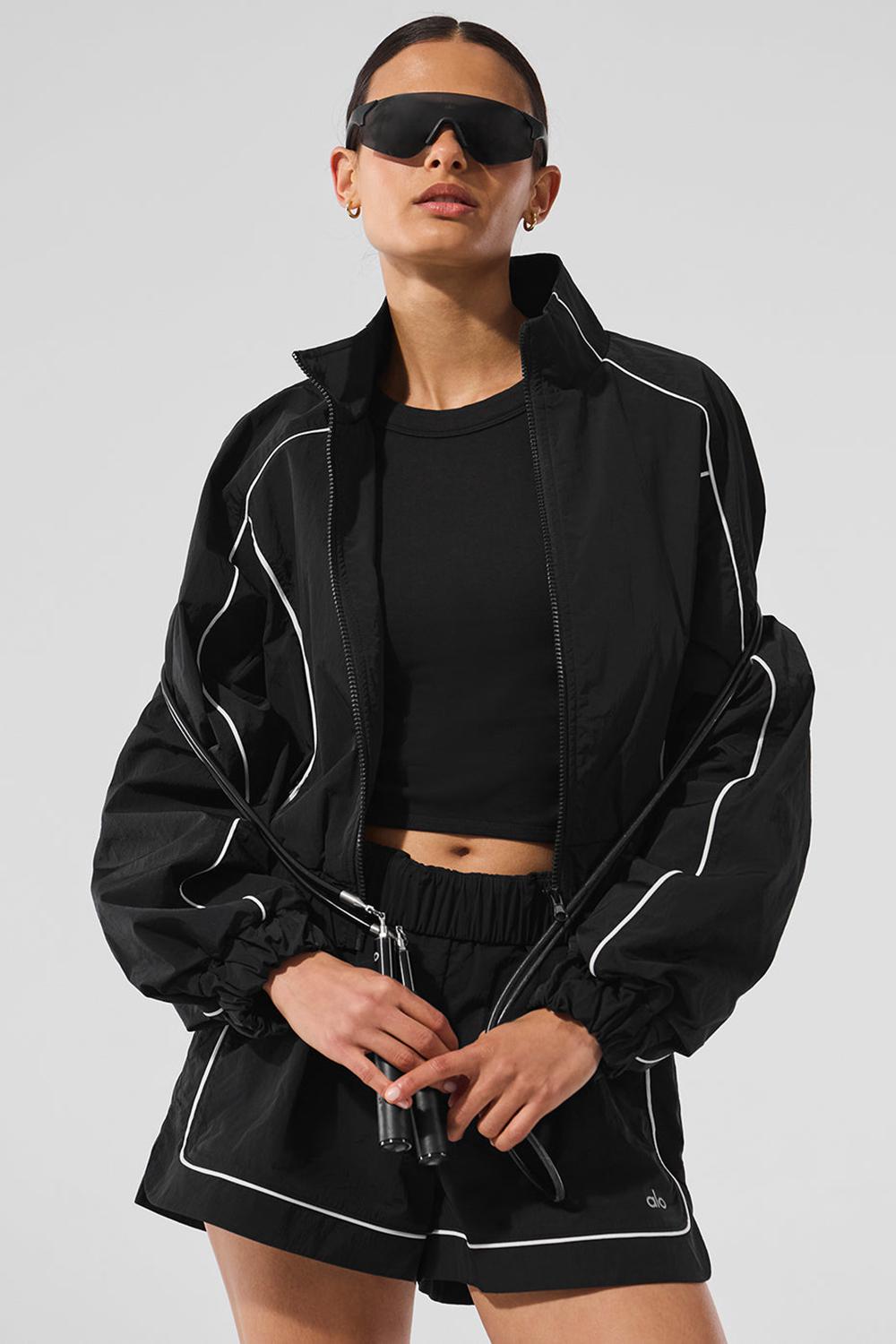 Chaquetas Alo Yoga Motivate Full-Zip Track Mujer Negras Blancas | Colombia  SHKY-74026