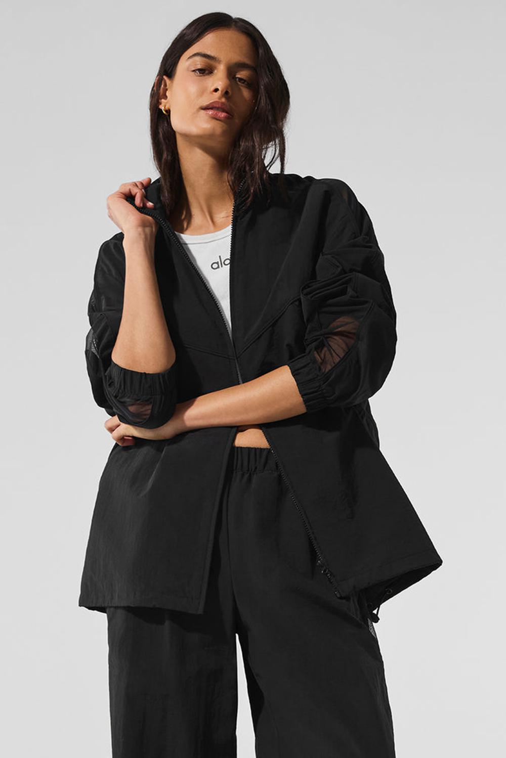 Chaquetas Alo Yoga Origin Full-Zip Track Mujer Negras | Colombia  XDNY-62810