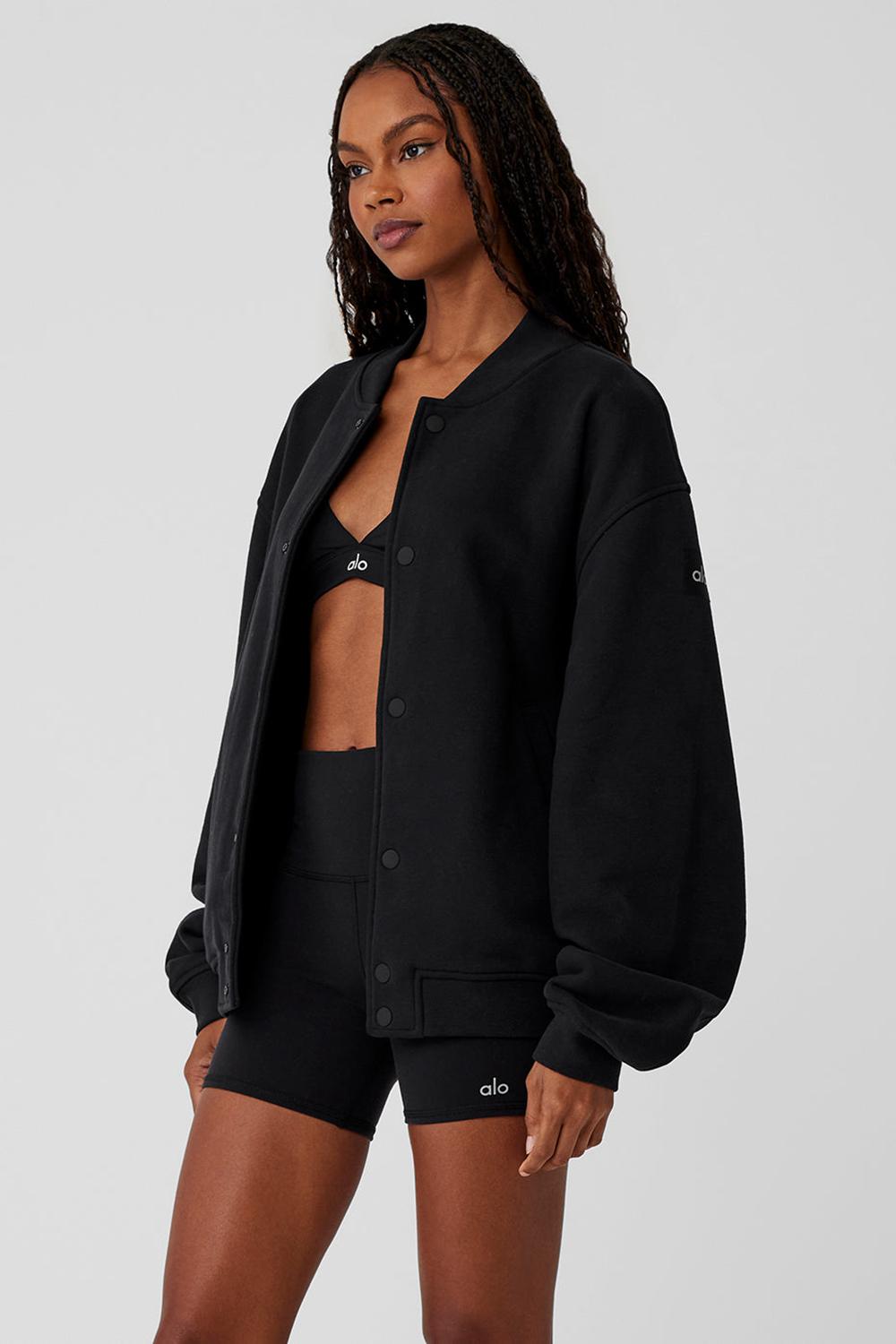 Chaquetas Alo Yoga Renown Varsity Mujer Negras | Colombia  DWAT-42319