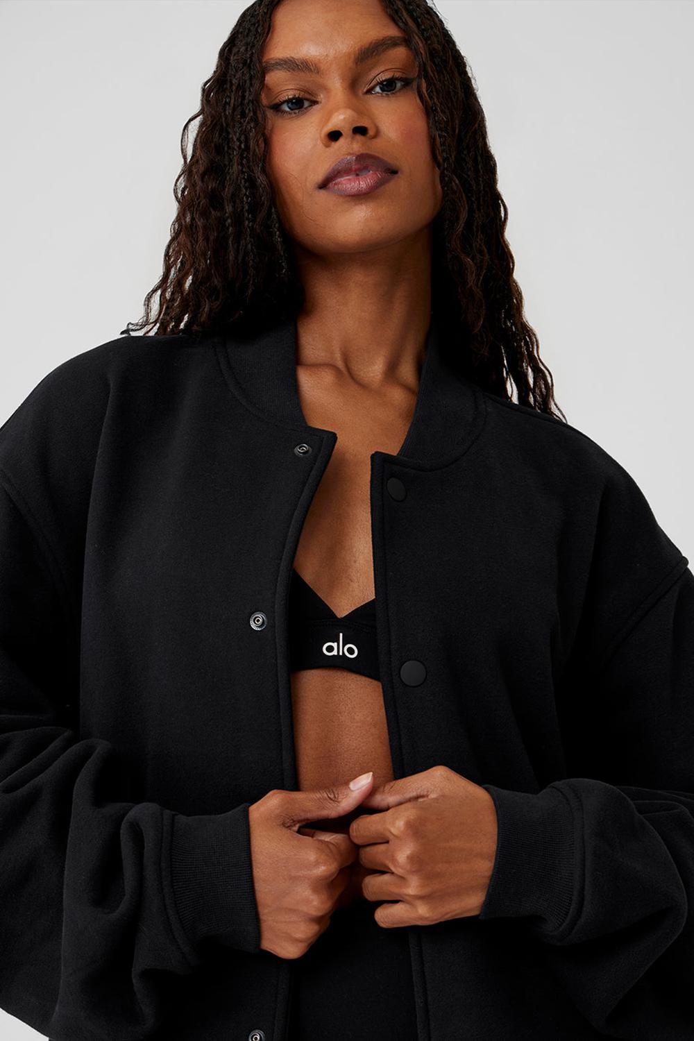 Chaquetas Alo Yoga Renown Varsity Mujer Negras | Colombia  DWAT-42319