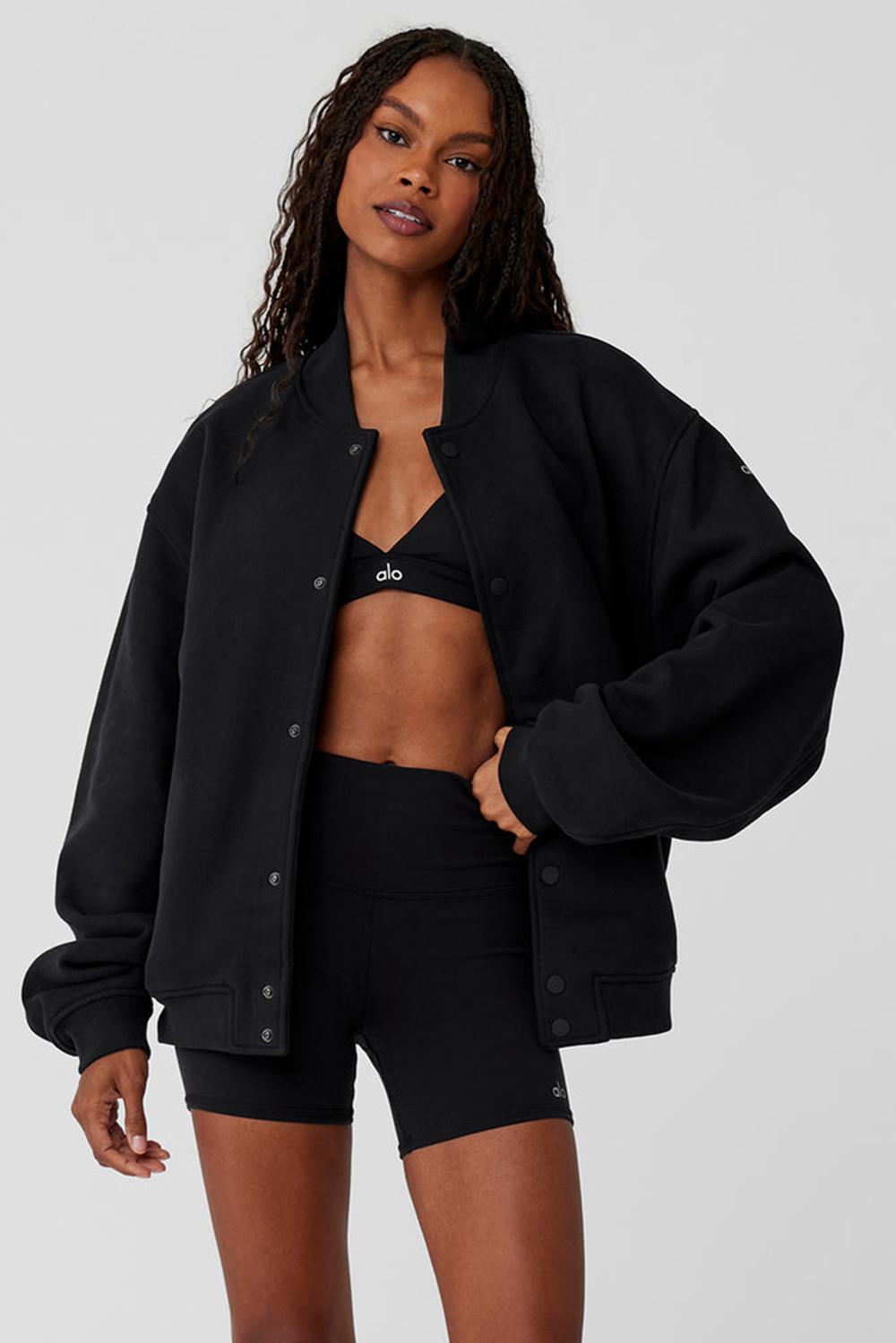 Chaquetas Alo Yoga Renown Varsity Mujer Negras | Colombia  DWAT-42319