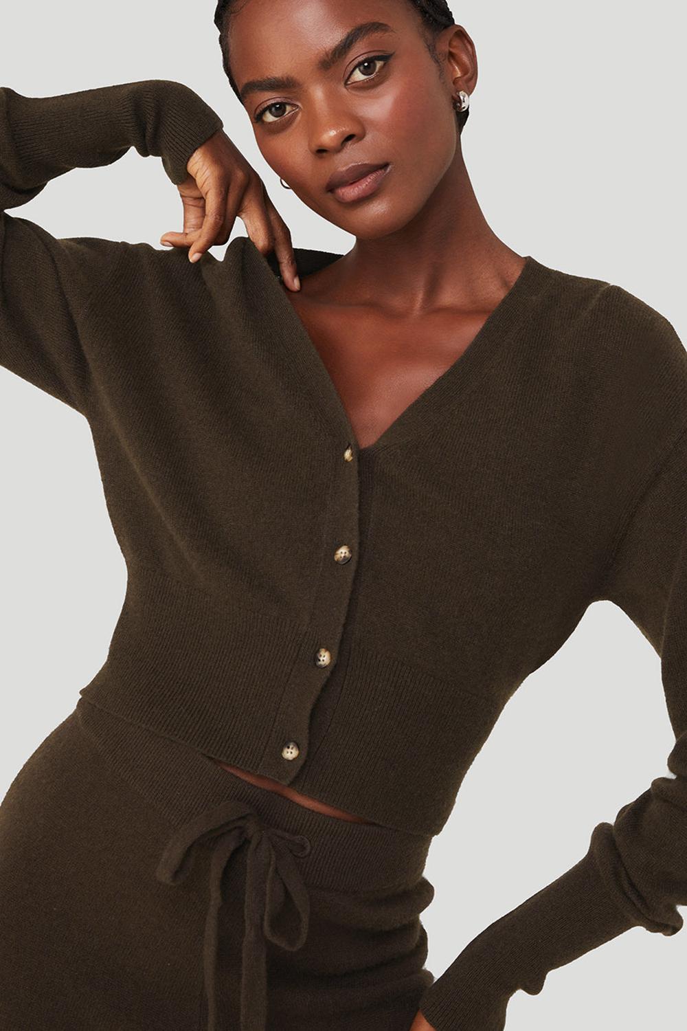 Cárdigan Alo Yoga Cashmere Jet Set Mujer Espresso | Colombia  IHGT-21038
