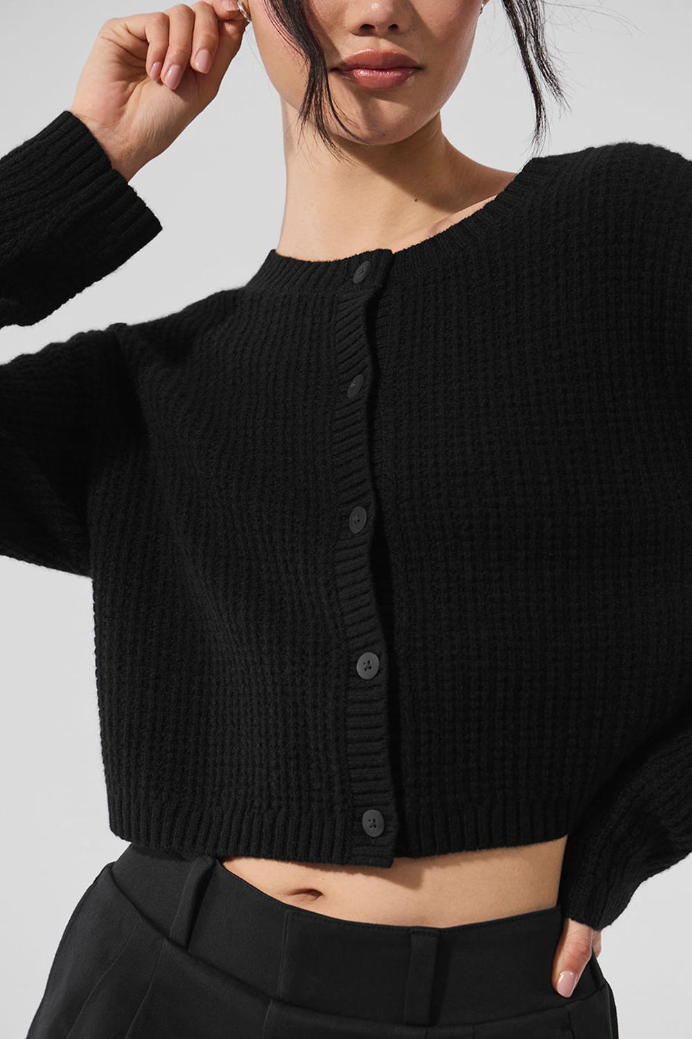 Cárdigan Alo Yoga Cashmere Plush Waffle Mujer Negras | Colombia  LJHV-98152