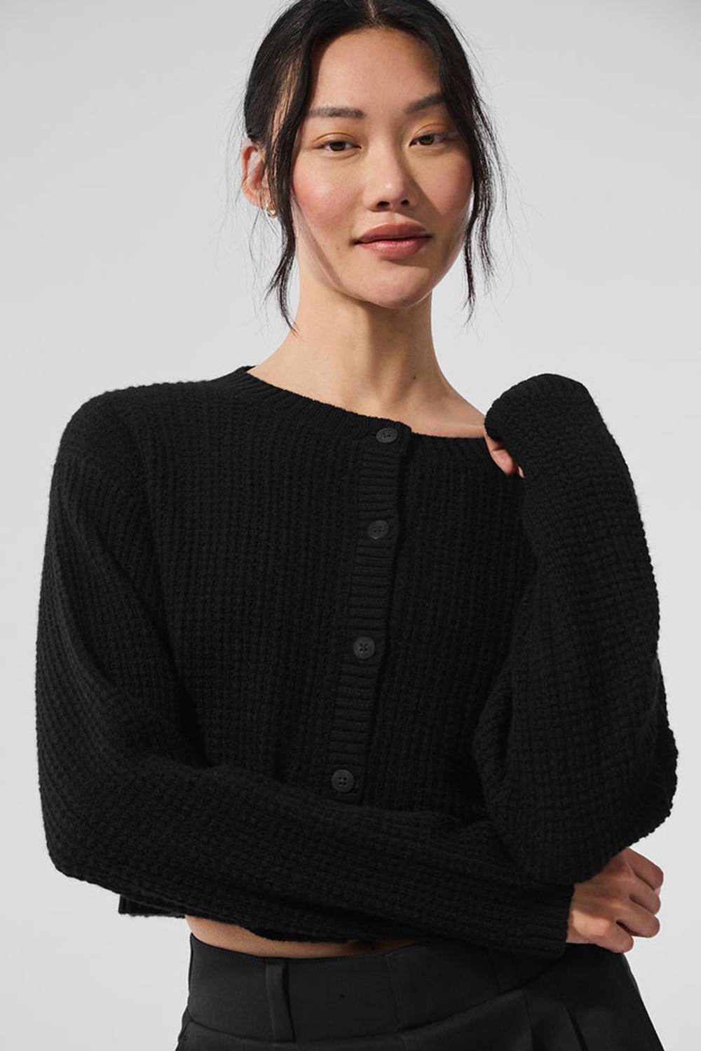 Cárdigan Alo Yoga Cashmere Plush Waffle Mujer Negras | Colombia  LJHV-98152