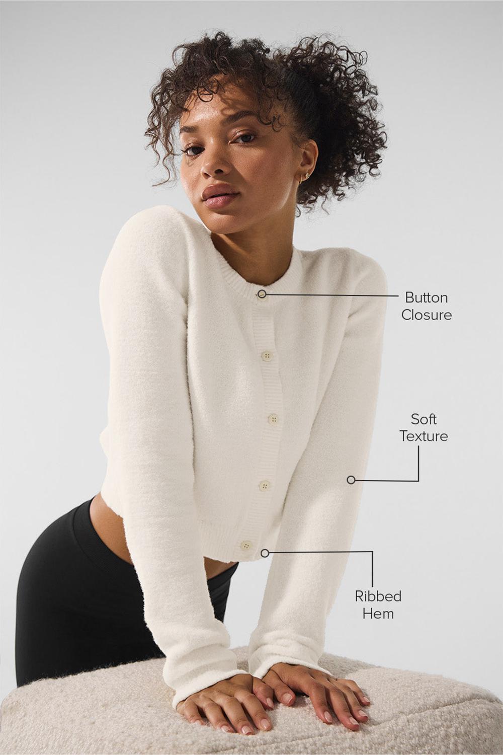 Cárdigan Alo Yoga Snuggle Up Sweater Cropped Mujer Ivory | Colombia  EWHR-94152