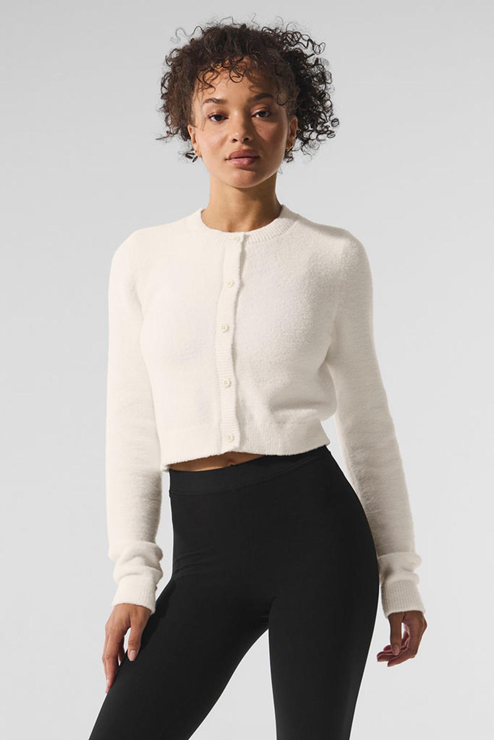 Cárdigan Alo Yoga Snuggle Up Sweater Cropped Mujer Ivory | Colombia  EWHR-94152