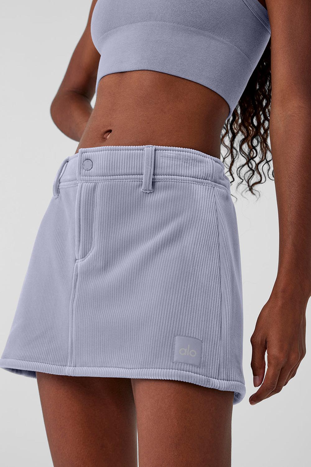 Falda Alo Yoga Ribbed Velour Baller Mini Mujer Fog | Colombia  LBEZ-46798