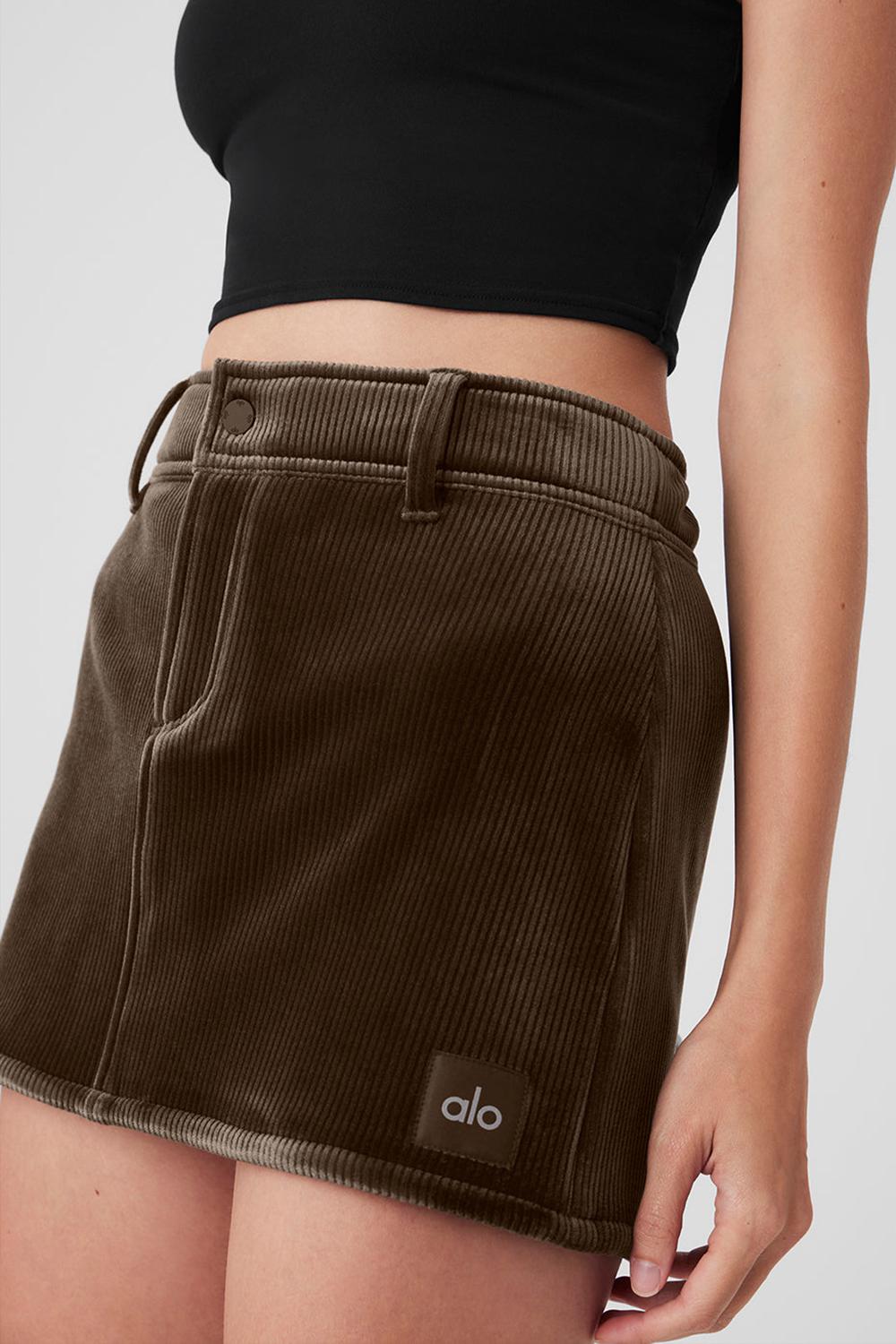 Falda Alo Yoga Ribbed Velour Baller Mini Mujer Macchiato | Colombia  RAXP-24310