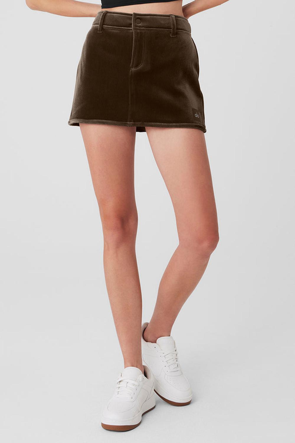 Falda Alo Yoga Ribbed Velour Baller Mini Mujer Macchiato | Colombia  RAXP-24310