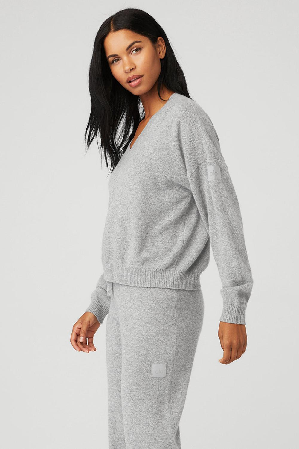 Pullover Alo Yoga Cashmere Jet Set V-Neck Mujer Gris | Colombia  AUFH-89362