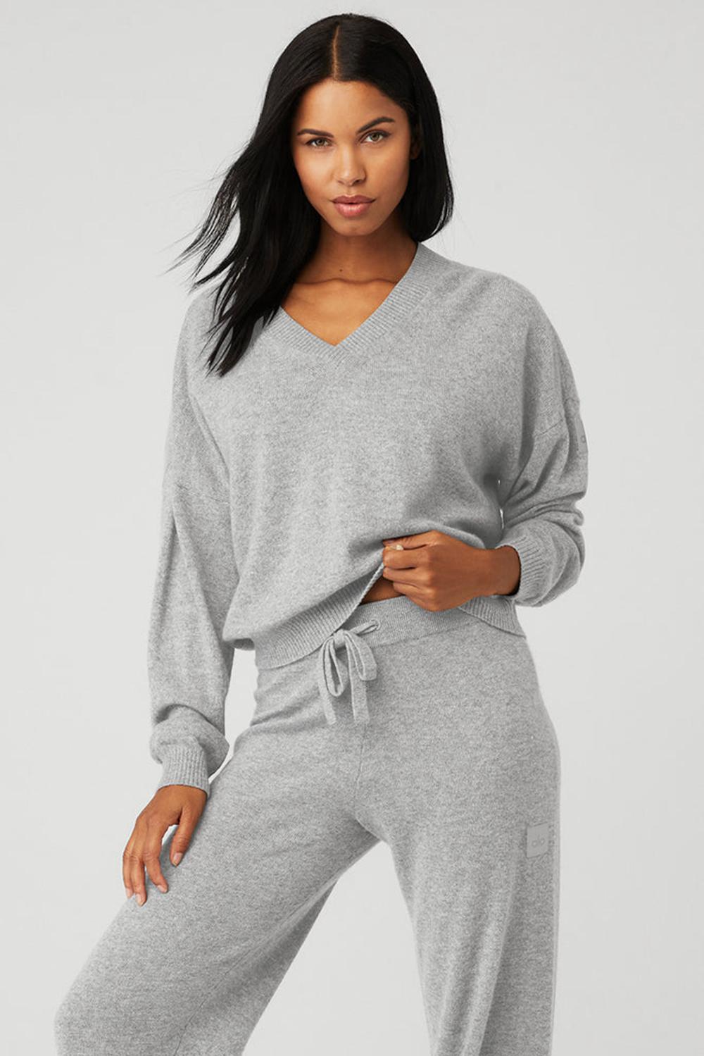 Pullover Alo Yoga Cashmere Jet Set V-Neck Mujer Gris | Colombia  AUFH-89362