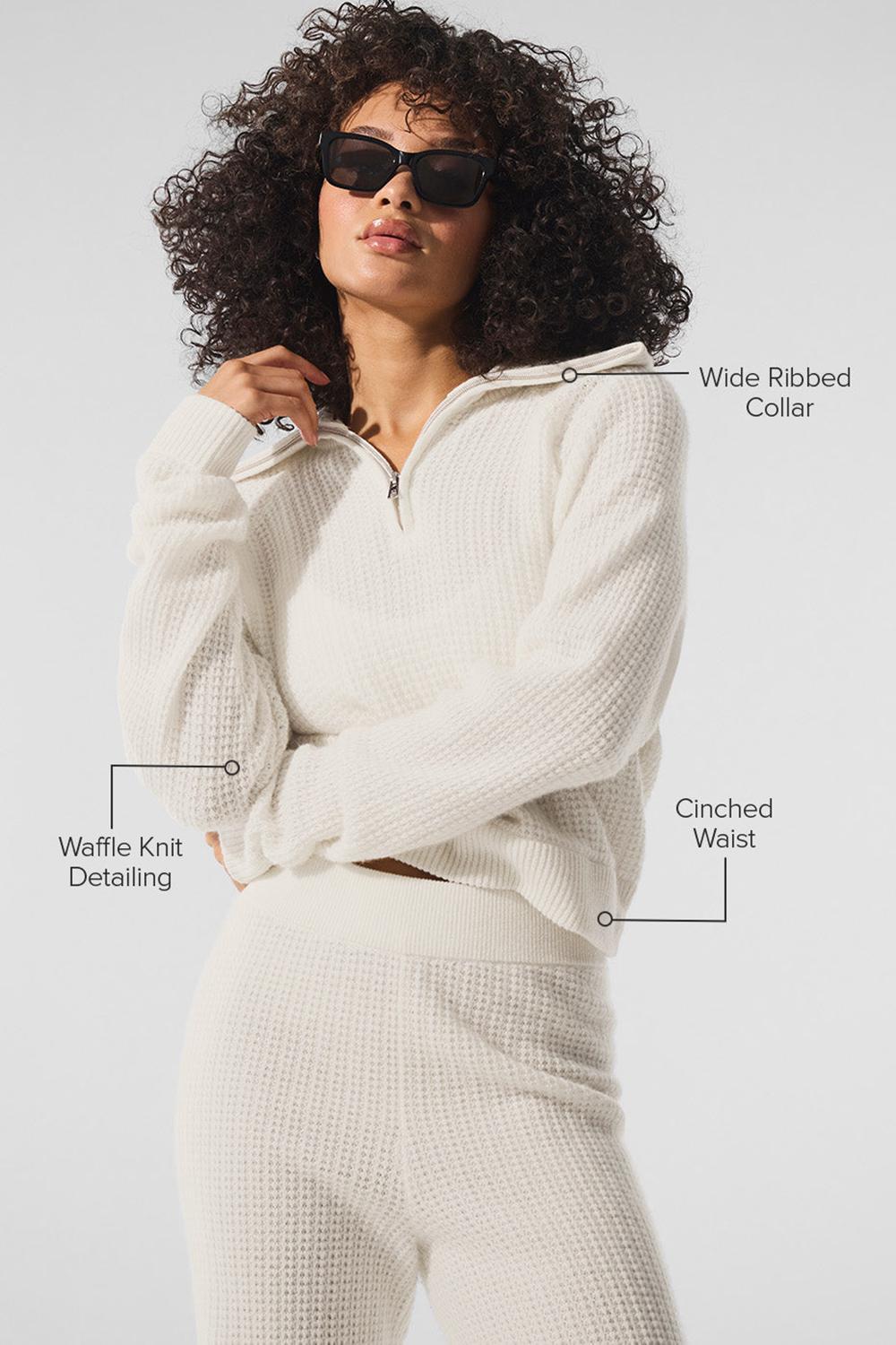 Pullover Alo Yoga Cashmere Plush Waffle 1/4 Zip Mujer Ivory | Colombia  KOFN-91872
