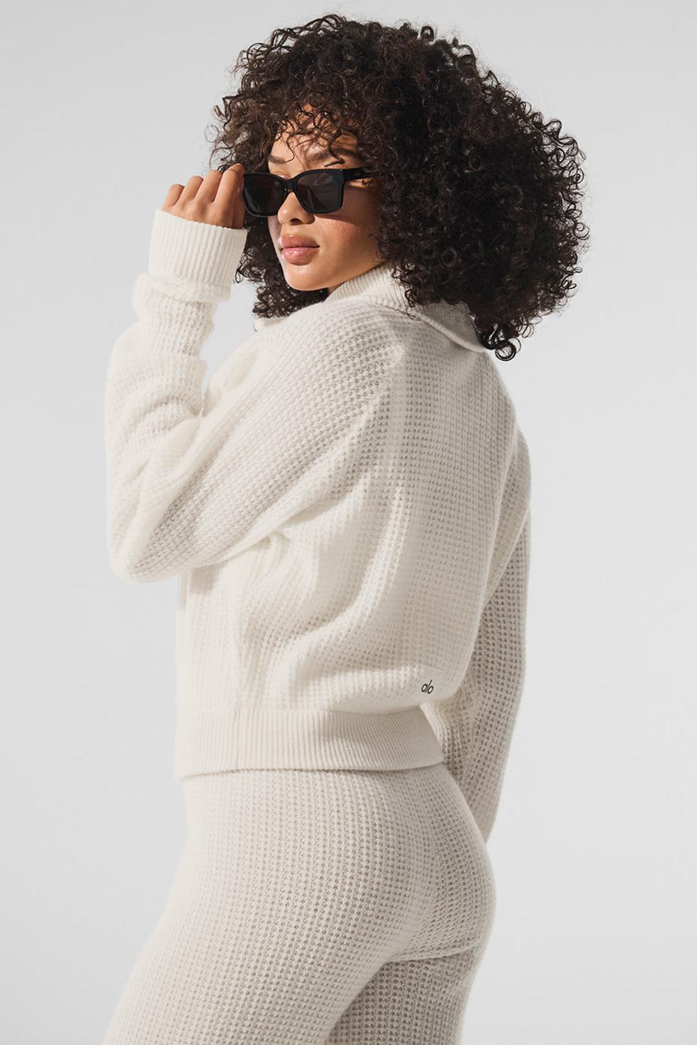 Pullover Alo Yoga Cashmere Plush Waffle 1/4 Zip Mujer Ivory | Colombia  KOFN-91872